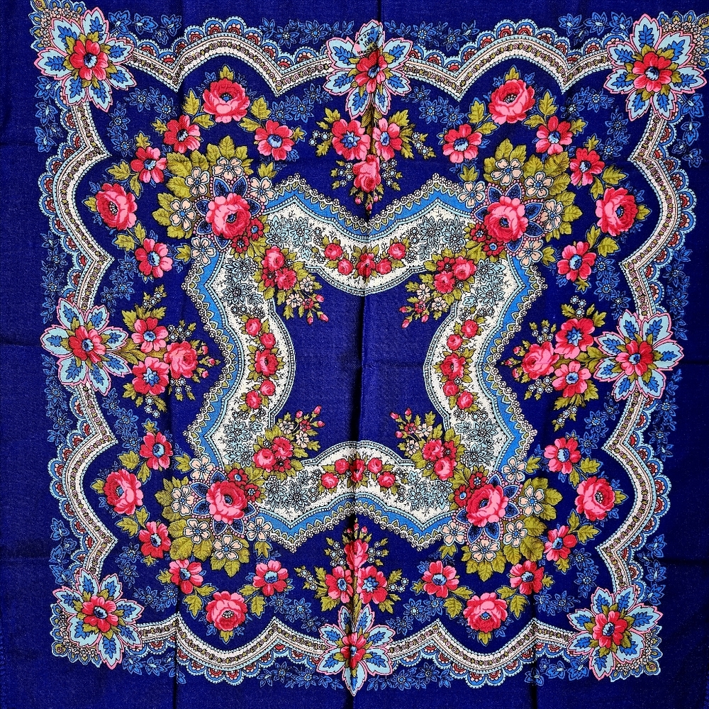 Scarf Vintage Shawl Wool Russian Style Pavlovo Posad Flowers